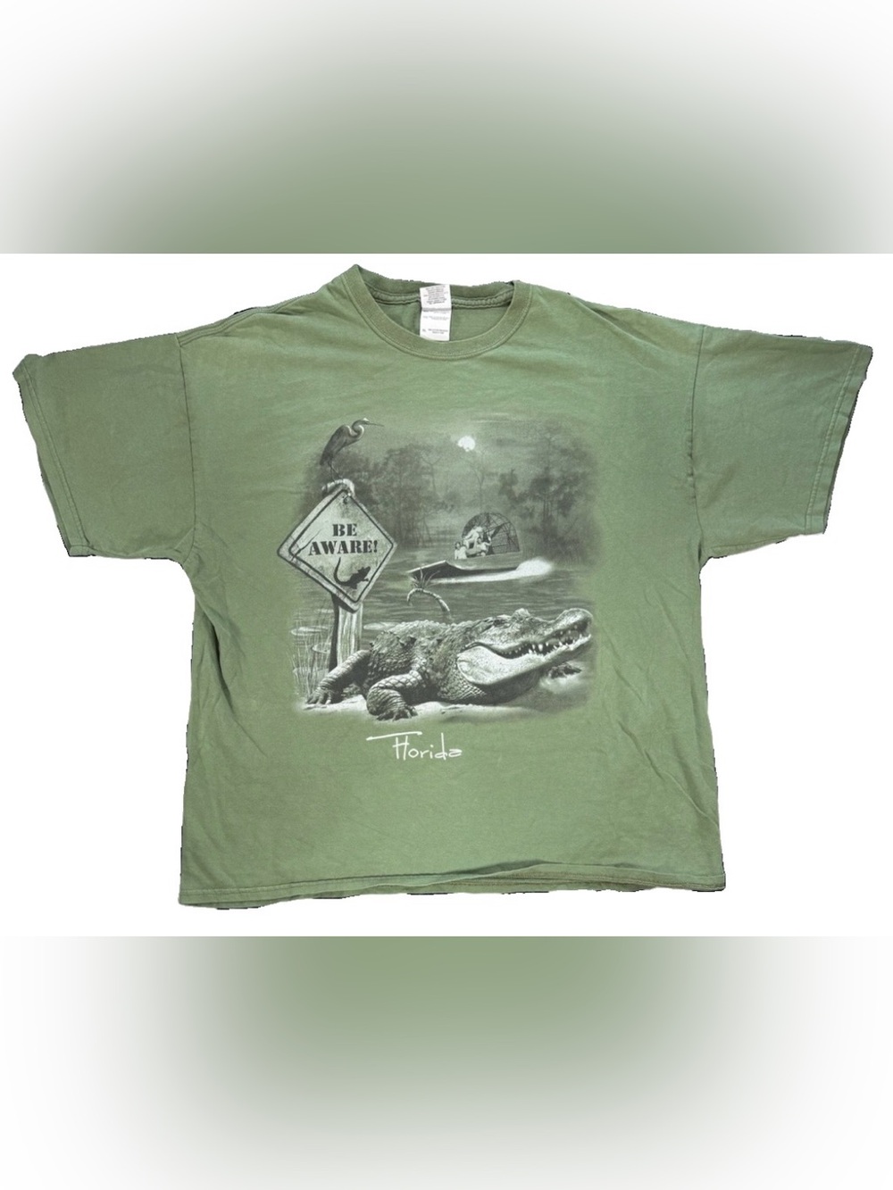 Vintage Y2K Alligator Florida Everglades Swamp T Shirt Adult XL Green Nature